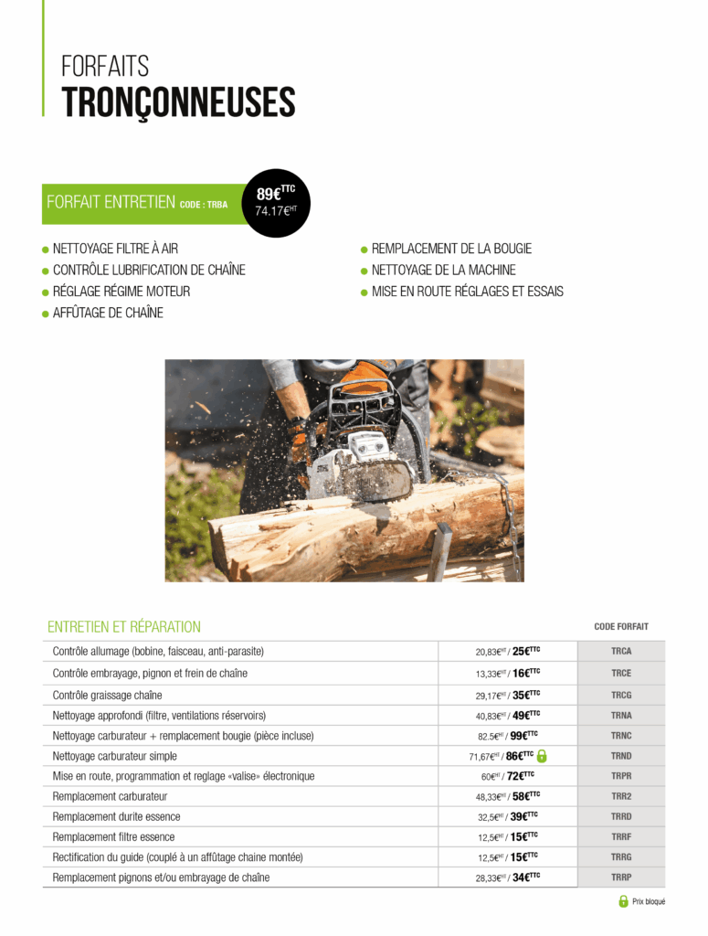 IDF forfait entretien tronçonneuse