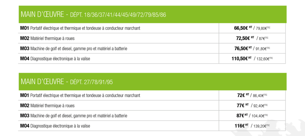 EJ forfaits main d'oeuvres