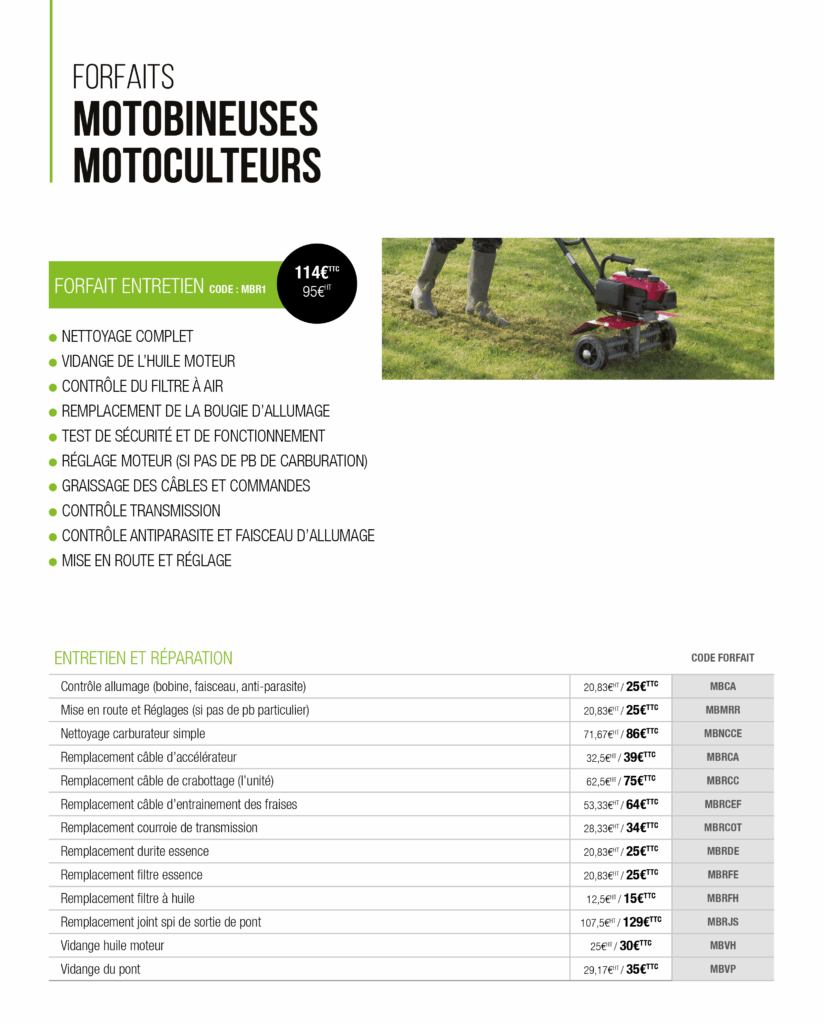 EJ forfaits motobineuses et motoculteurs