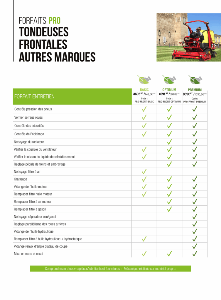 EJ Forfait pro tondeuses frontales autres marques
