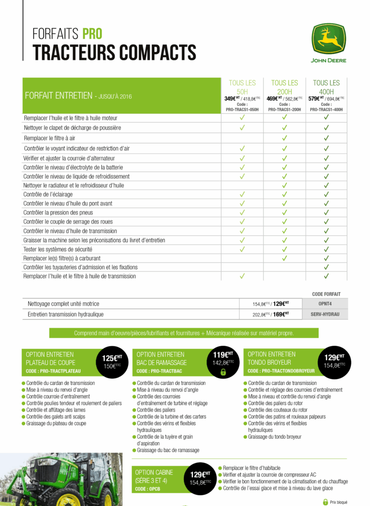 EJ forfait pro tracteurs compacts